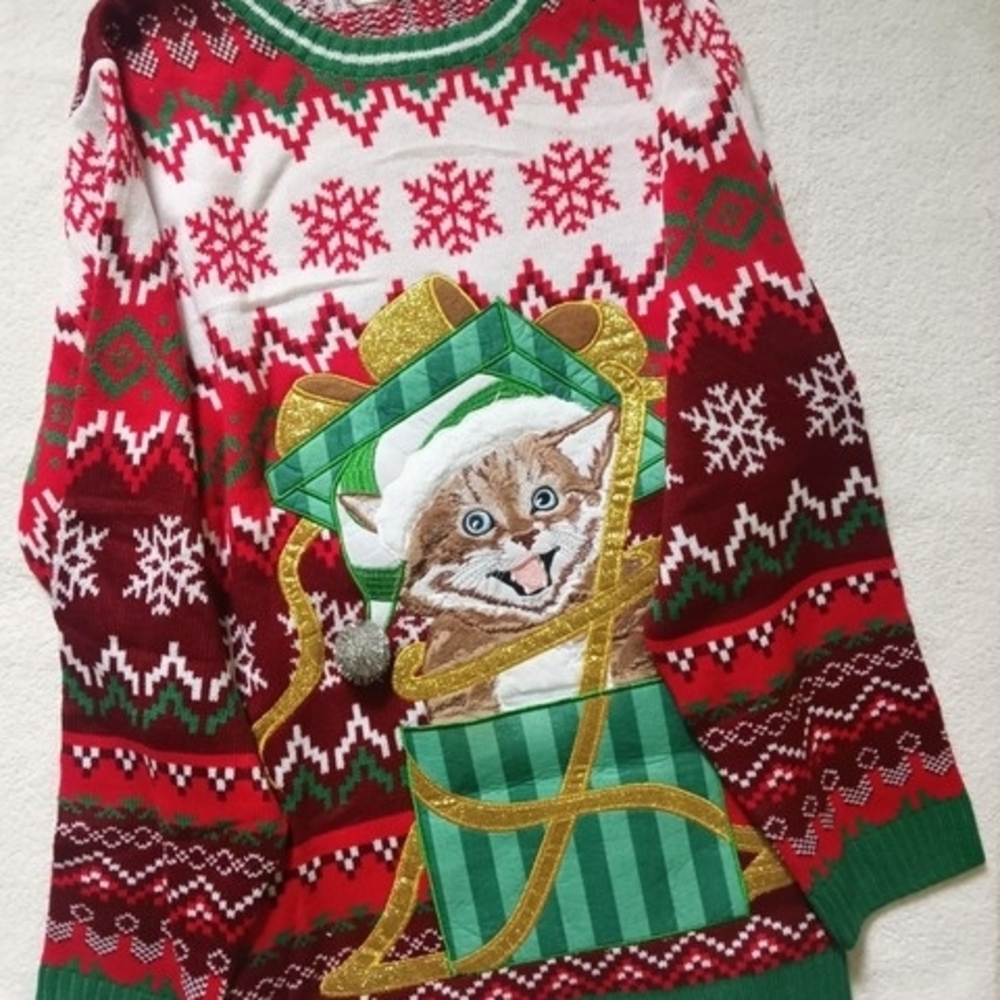 Ugly Cat Christmas Sweater Unisex 2x   2xl Xxl